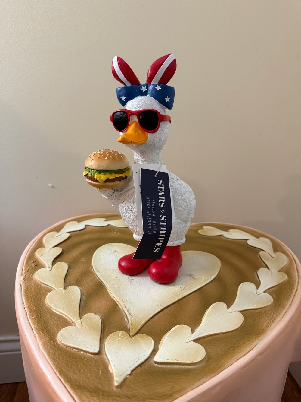 Stars & Stripes 4th of July Patriotic Resin Duck with Hamburger & Sunglasses